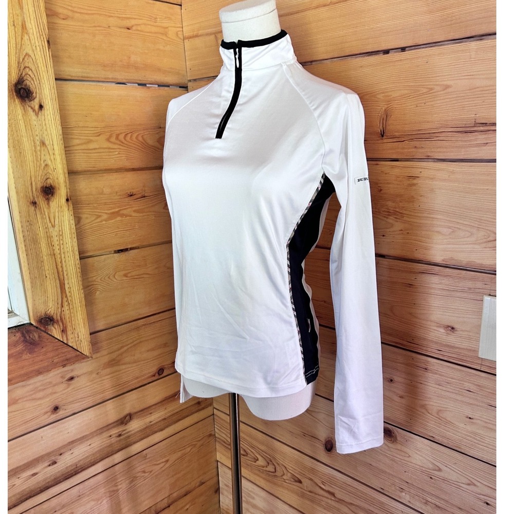 Burberry Golf Pullover Women Large White Quarter Zip Nova Check Mock Neck Top